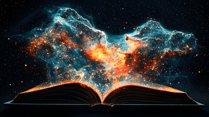 Glowing Cosmic Open Book With Nebula