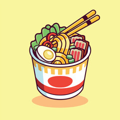 Ramen cup noodle with chopstick cartoon vector illustration