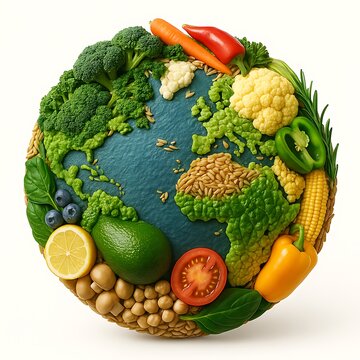 Globe Made from Fresh Food Items Celebrating World Food Day. Generative AI	
