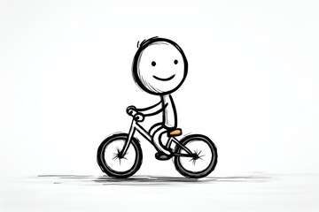 Stick figure riding a bicycle happily during a sunny day in a simple, creative style