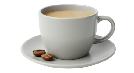 Isolated cup of coffee with coffee beans