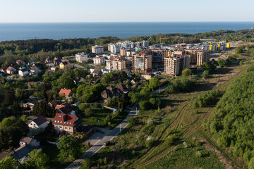 Baltic sea coastline with Svetlogorsk town. Aerial view