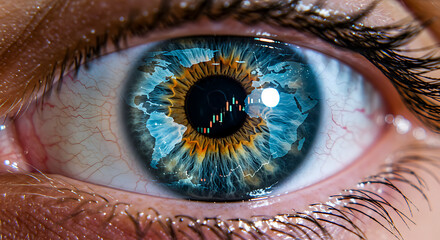 Vision of the Market A Close-Up of an Eye Reflecting Stock Market Trends