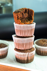 Chocolate muffins (Craving cake).Dessert. Food.