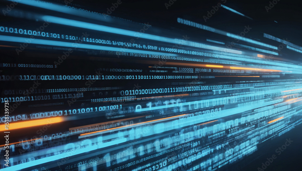 Wall mural blue binary code background