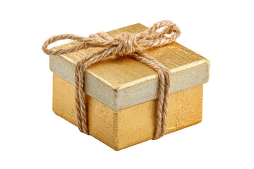 PNG Elegant gold gift box with rope bow on black background