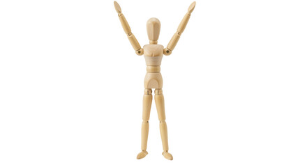 Isolated Wooden Mannequin with Arms Raised