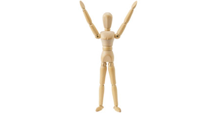 Isolated Wooden Mannequin with Arms Raised