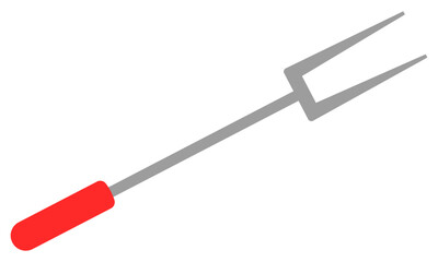 BBQ fork icon with red handle and grey prongs. Clipart image isolated on background.