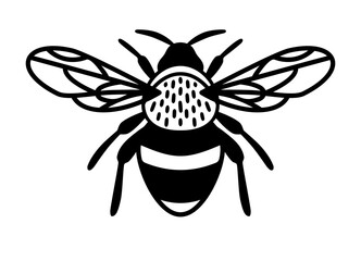 Silhouette of honey bee icon with detailed wings and striped body. Clipart image isolated on background.