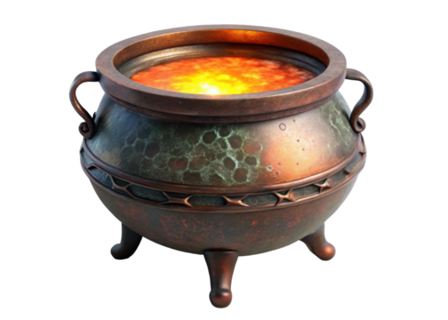 Mystical Black Cauldron Symbolizing Magic and Transformation Isolated on White Background