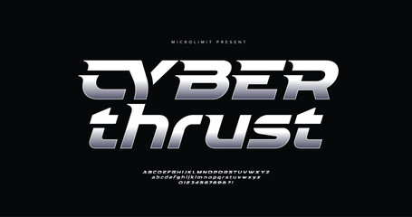 Cyber Thrust: Modern futuristic font design. Vector illustration of alphabet uppercase and number. Sport stylish typography