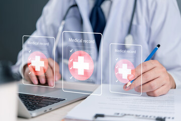 Digital patient data checklist. informatics EMR, and modern medical administration. Medical record...