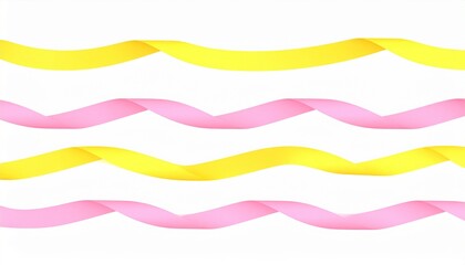 Abstract minimalist fashion 3D animation. Pink and yellow ribbons flutter and wave, isolated on a white background.