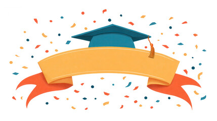 Celebrate academic achievements with this vibrant graduation banner featuring blue mortarboard and colorful confetti. Perfect for event decor, it adds festive touch to any graduation ceremony