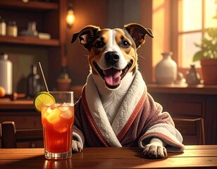 Dog in Bathrobe