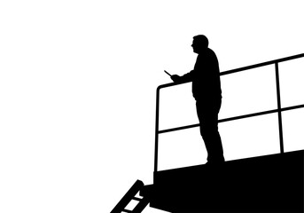 Silhouette of a Man on a Platform, Observing or Working