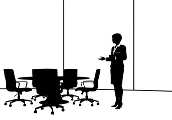 Silhouette of Businesswoman Giving Presentation in Conference Room