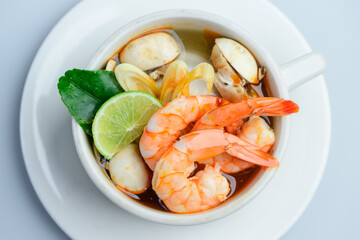 Traditional Thai Tom Yum Soup with Shrimp and Herbs