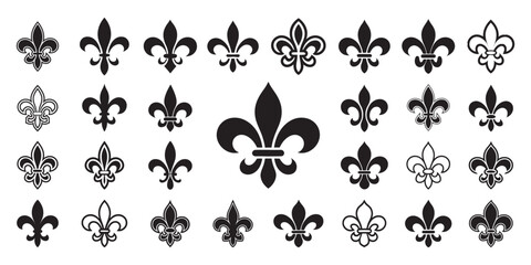 Fleur de Lis Silhouette Icons Collection,  French Royal Symbol, Vector illustration 