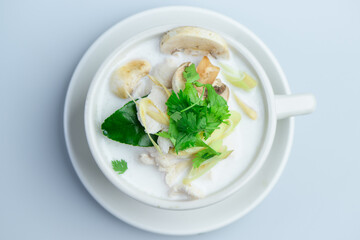 Authentic Thai Tom Kha Coconut Soup with Chicken and Herbs