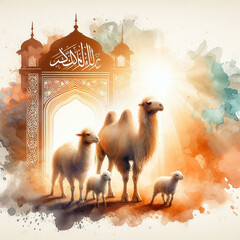 Eid al-Adha Celebration with Camel and Sheep