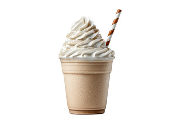PNG Delicious vanilla milkshake with whipped cream and paper straw on black background
