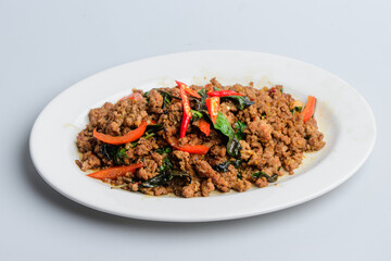 Traditional Thai Pad Kra Pao Stir-Fry with Minced Pork and Basil