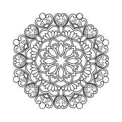 Mandala coloring book for adult ,black and white, vector illustration,outline,Mandala Art with Delicate Curves and Floral Themes,background,ethnic,fabric, Tattoo,wallpaper