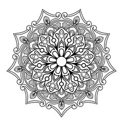Mandala coloring book for adult ,black and white, vector illustration,outline,Mandala Art with Delicate Curves and Floral Themes,background,ethnic,fabric, Tattoo,wallpaper
