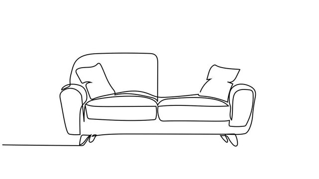 Continuous Line Drawing Animation of Sofa - Self-Drawing Lounge Chair in Minimalist One Stroke Style