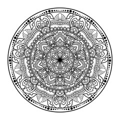 Mandala coloring book for adult ,black and white, vector illustration,outline, Intricate Mandala Design with Geometric Floral Elements, Abstract,background