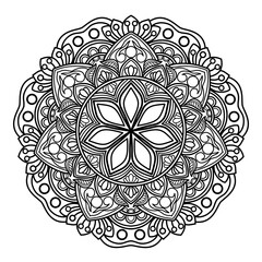 Mandala coloring book for adult ,black and white, vector illustration,outline, Intricate Mandala Design with Geometric Floral Elements, Abstract,background