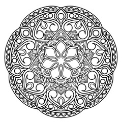 Mandala coloring book for adult ,black and white, vector illustration,outline,Mandala Art with Delicate Curves and Floral Themes,background,ethnic,fabric, Tattoo,wallpaper