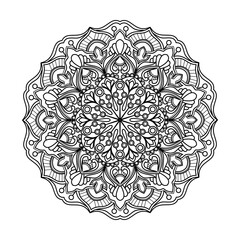 Mandala coloring book for adult ,black and white, vector illustration,outline,background,ethnic,fabric, Tattoo,Ornamental Round Lace Mandala with Floral and Vintage Decorative Elements