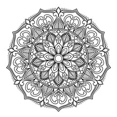Mandala coloring book for adult ,black and white, vector illustration,outline,Mandala Art with Delicate Curves and Floral Themes,background,ethnic,fabric, Tattoo,wallpaper