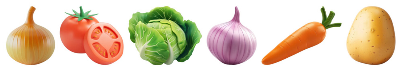 PNG Fresh vegetables for healthy cooking, element set on transparent background