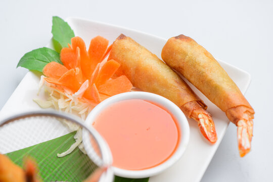 Thai Fried Shrimp Spring Rolls with Sweet Chili Sauce