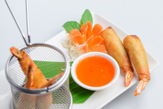 Thai Fried Shrimp Spring Rolls with Sweet Chili Sauce