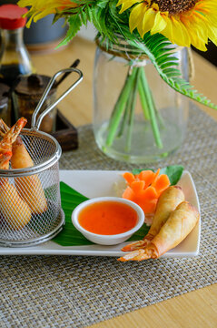 Thai Fried Shrimp Spring Rolls with Sweet Chili Sauce