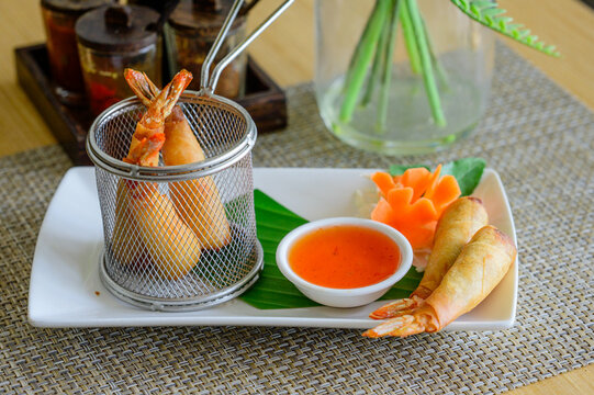 Thai Fried Shrimp Spring Rolls with Sweet Chili Sauce