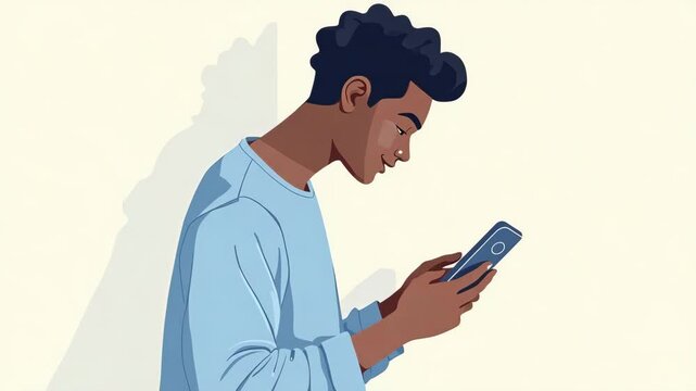 Young Man Engaged with Smartphone: Modern Digital Lifestyle