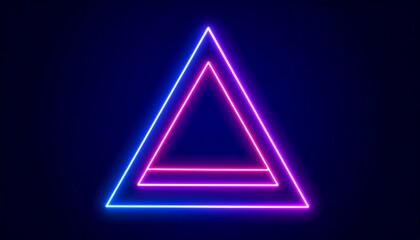 Abstract geometric background. Curvy ribbon in the shape of a triangle, glowing with bright neon light in the dark.