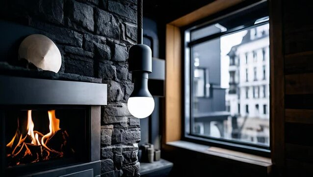 Modern Hearth & City Glimpse: A Cozy Ambiance