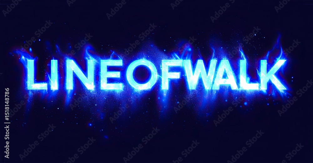 Fototapete bright text reads lineofwalk with blue, fiery effects. dark background enhances glowing letters, cre