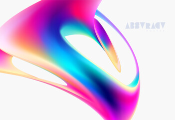 Colorful 3D liquid lines. Abstract fluid shapes on white background. Wavy design elements.