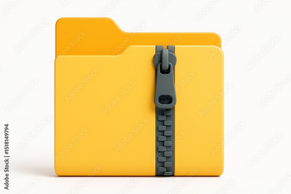 Fototapete conceptual illustration of a digital file folder with a zipper symbolizing data compression and stor