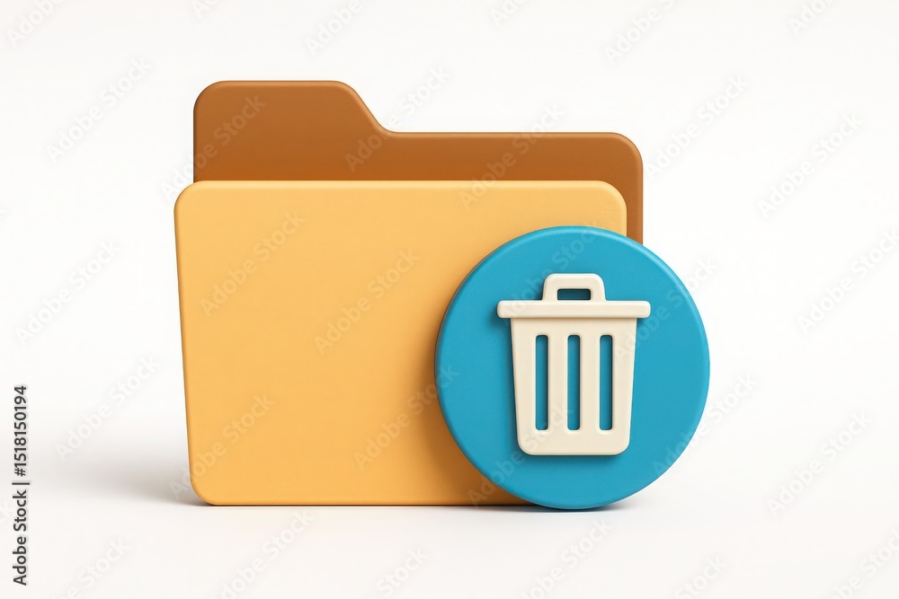 Poster 3d render of a computer file folder with a trash can icon illustrating deletion or removal concept