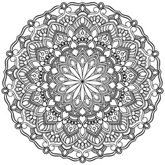 Mandala coloring book for adult ,black and white, vector illustration,outline,background,ethnic,fabric, Tattoo,Ornamental Round Lace Mandala with Floral and Vintage Decorative Elements