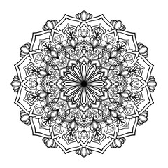 Fototapeta premium Mandala coloring book for adult ,black and white, vector illustration,outline,background,ethnic,fabric, Tattoo,Ornamental Round Lace Mandala with Floral and Vintage Decorative Elements